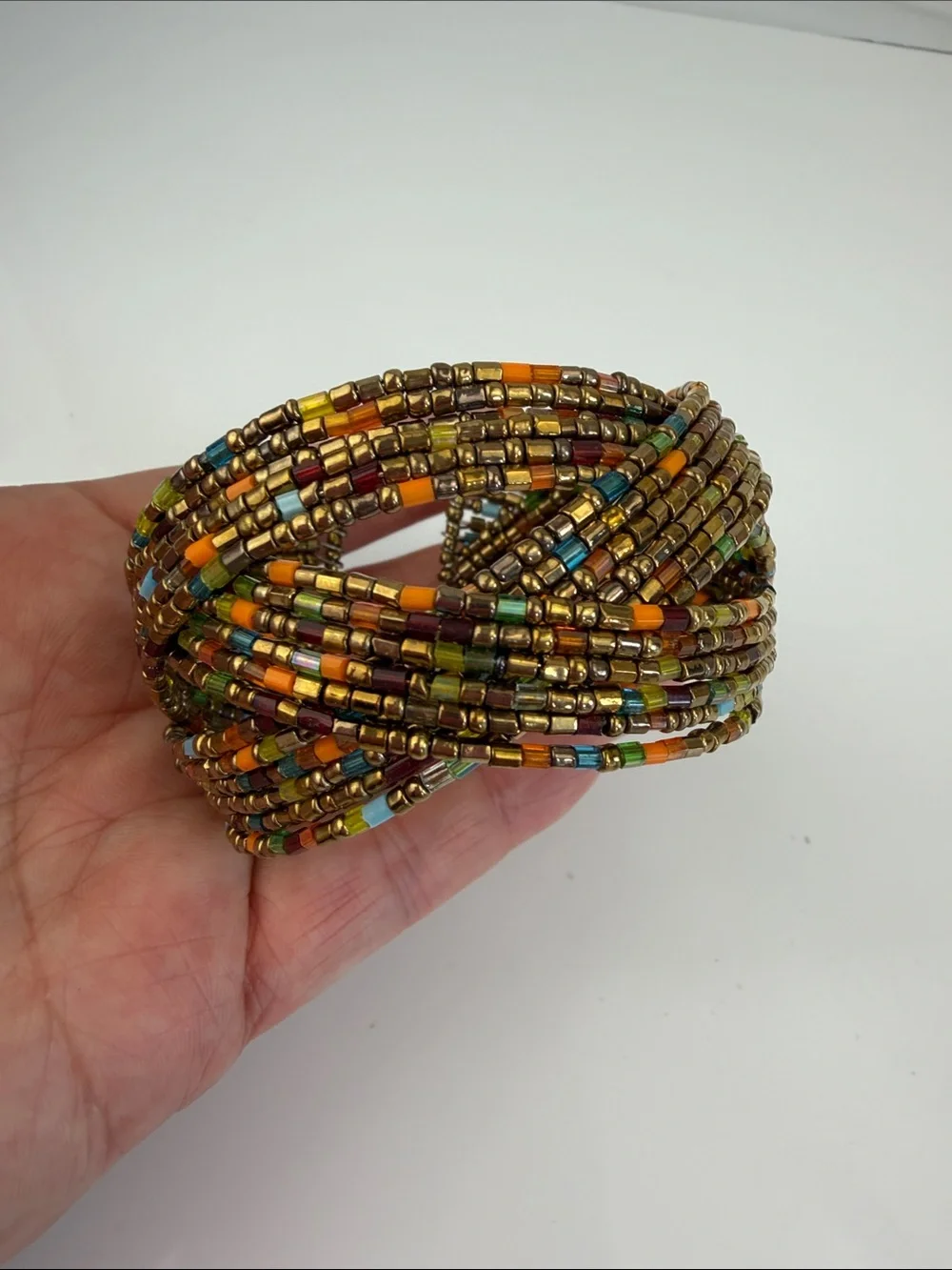 Multistrand Seed Bead Twisted Bracelet - Olive & Rust